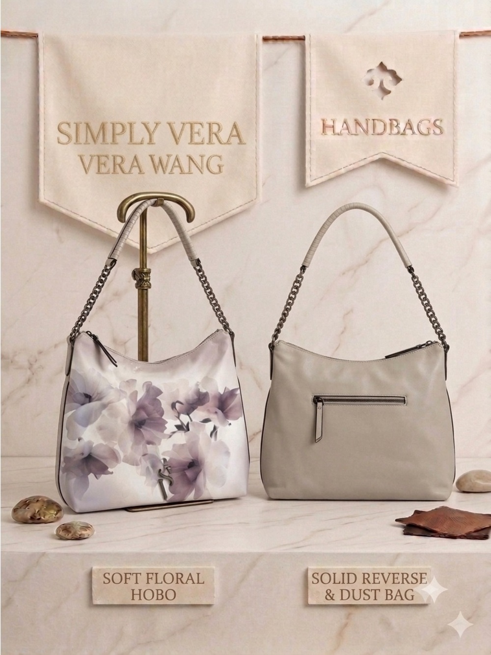 Simply Vera Wang Watercolor Floral Handbag Gunmetal Chain 14”Wx11.5”x4” EUC Hobo